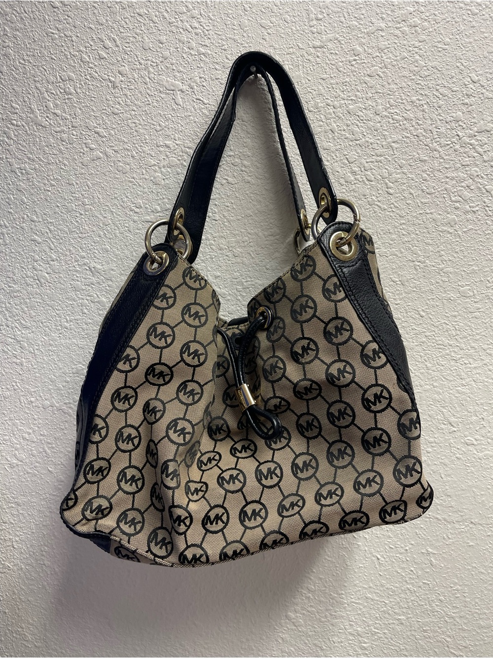 Michael Kors Beige and Black MK Logo Shoulder Bag